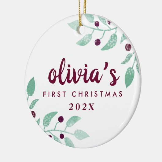 Foto van Baby's First Kerstmis Waterverf Floral Keramisch Ornament (Links)