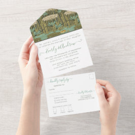 Foto van Back Art Nouveau Dragonfly Lily Pad All In One Uitnodiging