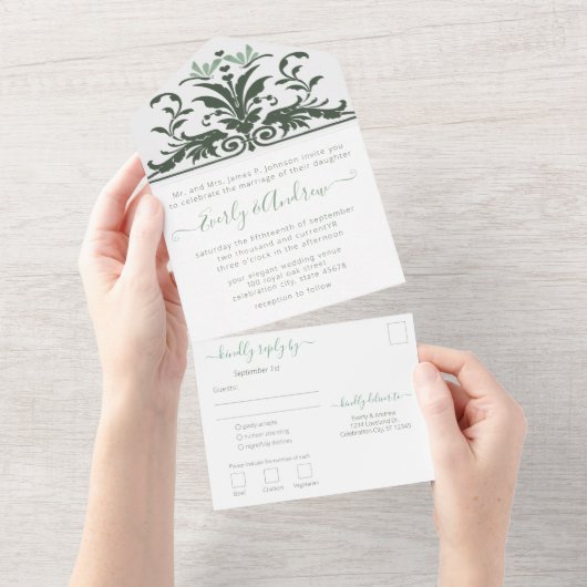 Foto van Back Art Nouveau Dragonfly Lily Pad All In One Uitnodiging (Afscheurbaar)