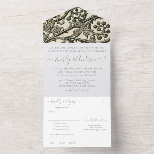 Foto van Back Art Nouveau Leaves en Vines All In One Uitnodiging (Binnen)