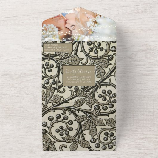 Foto van Back Art Nouveau Leaves en Vines All In One Uitnodiging (Buitenkant)