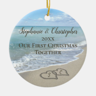 Foto van Back First Kerstmis Together Beach Keramisch Ornament