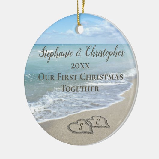 Foto van Back First Kerstmis Together Beach Keramisch Ornament (Links)