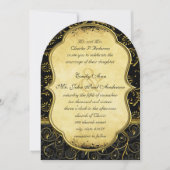 Foto van Back Gold Damask Swirl Wedding Invitation Kaart (Voorkant)