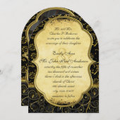 Foto van Back Gold Damask Swirl Wedding Invitation Kaart (Voorkant / Achterkant)