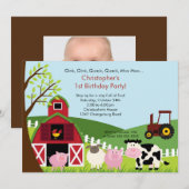 Foto van Barnyard Animal Fun Birthday Party Kaart (Voorkant / Achterkant)