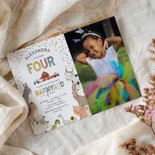 Foto van Barnyard Boerderij 4th Birthday Invitatio Kaart
