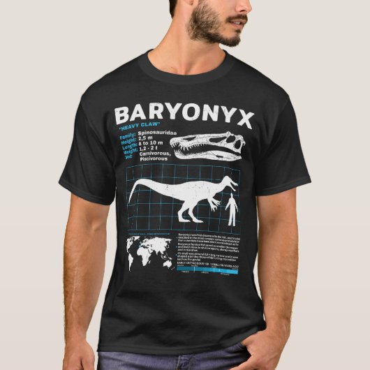 Foto van Baryonyx met fossiel feitenblad T-Shirt (Voorkant)