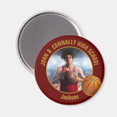 Foto van basketbalspeler in bordeauxrood en goud magneet (Voorkant / Achterkant)