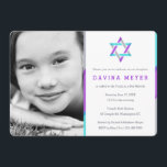 Foto van Bat Mitzvah | PAARS   BLAUWGROEN Kaart<br><div class="desc">Unieke,  moderne foto met een Mitzvah-uitnodiging. Geef je online een persoonlijk tintje met de foto van je dochter en Mitzvah details. Ster van David design met moderne paarse,  blauwgroen en zilveren accenten.</div>
