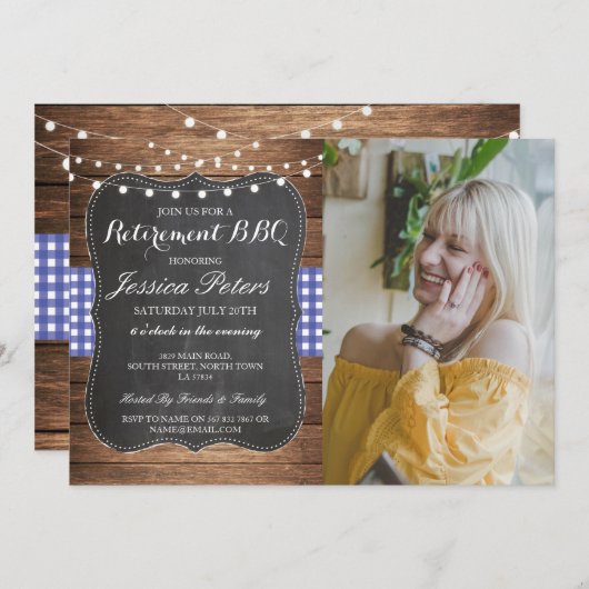 Foto van BBQ Party Blue Check Rustic Chalk Kaart (Voorkant / Achterkant)