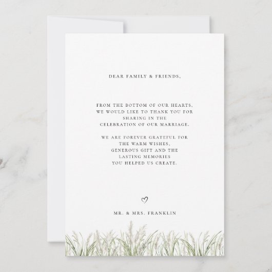 Foto van Beachside Pampas Grass Wedding Bedankkaart (Achterkant)
