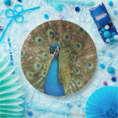 Foto van Beauful Peacock met Spread Feathers Papieren Bordje (Feest)