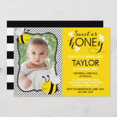 Foto van Bee First Birthday Invitation Kaart (Voorkant / Achterkant)