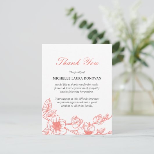 Foto van begrafenis | Coral Magnolia Bedankkaart (Staand voorkant)