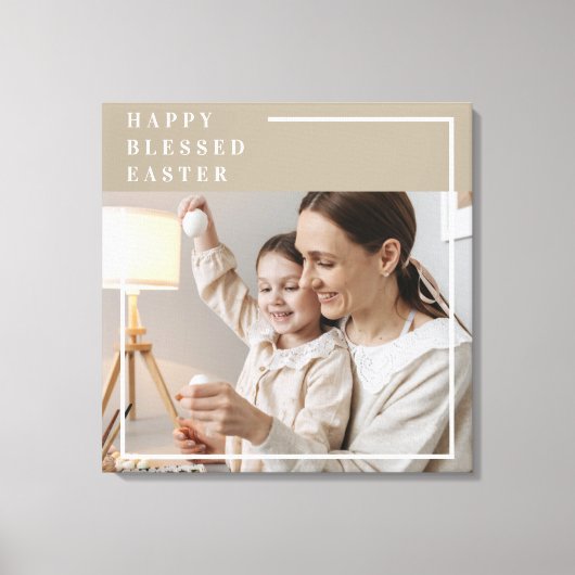 Foto van Beige Modern | Vrolijk geborsteld Pasen Canvas Afdruk (Voorkant)