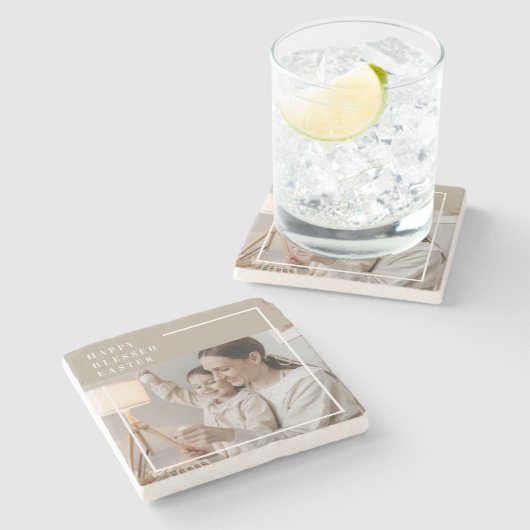 Foto van Beige Modern | Vrolijk geborsteld Pasen Stenen Onderzetter (Zijkant)