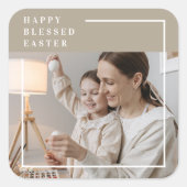 Foto van Beige Modern | Vrolijk geborsteld Pasen Vierkante Sticker (Voorkant)