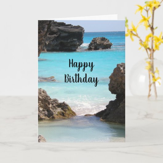 Foto van Bermuda Coast & Tropisch Zee Birthday Kaart (Gele Bloem)