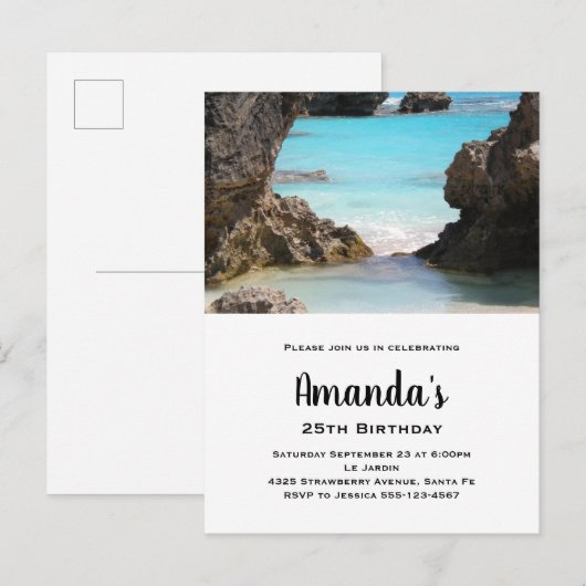 Foto van Bermuda Coast & Tropisch Zee Birthday Uitnodiging Briefkaart (Voorkant / Achterkant)