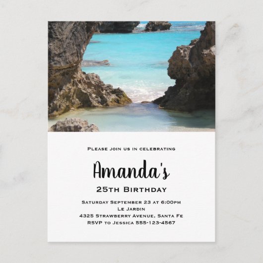 Foto van Bermuda Coast & Tropisch Zee Birthday Uitnodiging Briefkaart (Voorkant)