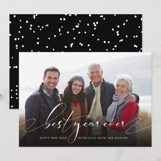 Foto van beste jaar op nieuwjaarsfeestdag feestdagenkaart (Voorkant / Achterkant)