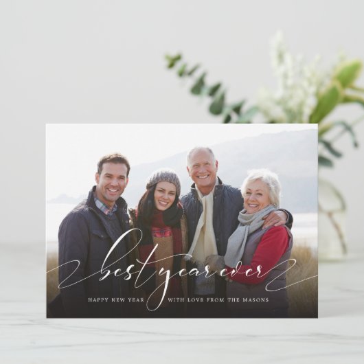 Foto van beste jaar op nieuwjaarsfeestdag feestdagenkaart (Staand voorkant)