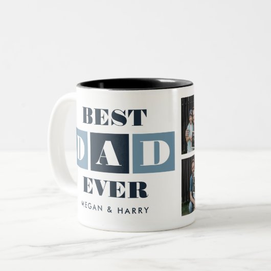 Foto van beste vader ooit Modern Blue Fathers Day  Tweekleurige Koffiemok (Voorkant links)