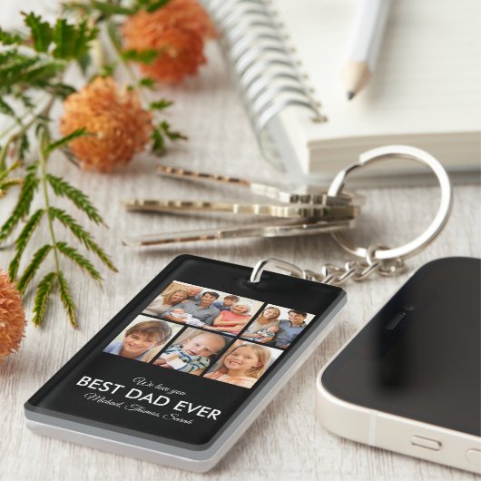 Foto van beste vader op vaderdag Collage Sleutelhanger (Voorkant Rechts)