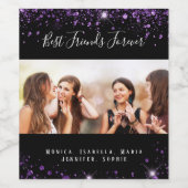 Foto van beste vrienden met zwarte paarse glitters wijn etiket (Enkel label)