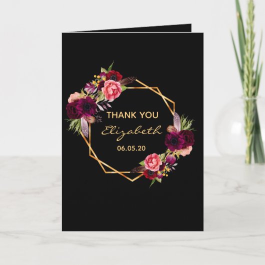 Foto van Birthday black floral gold geo: bedankt Kaart (Voorkant)