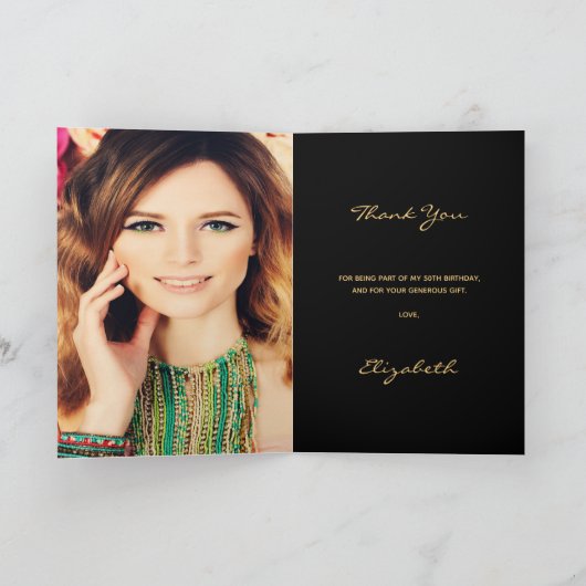 Foto van Birthday black floral gold geo: bedankt Kaart (Binnen)