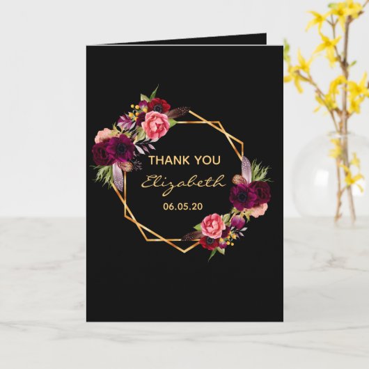 Foto van Birthday black floral gold geo: bedankt Kaart (Gele Bloem)