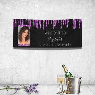 Foto van Birthday Black paars glitter welkom Spandoek
