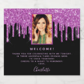 Foto van Birthday Black paars glitter welkom Sparkling Wijnetiket (Enkel label)