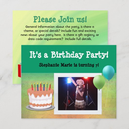 Foto van Birthday Cake Custom Party uitnodigingen (Voorkant / Achterkant)