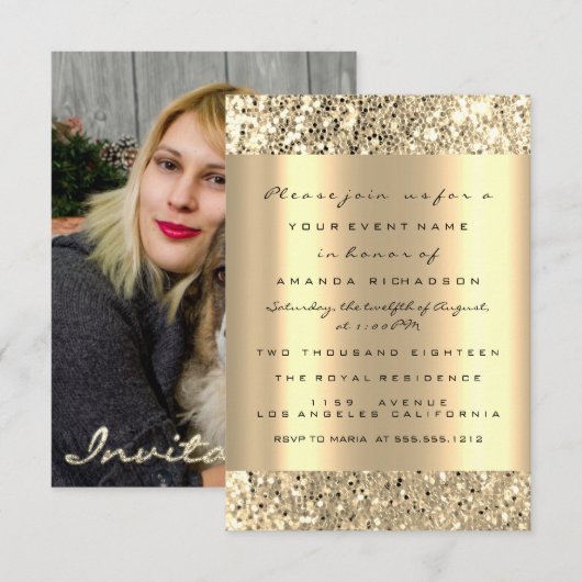 Foto van Birthday Champagne Gold Spark Glitter Kaart (Voorkant / Achterkant)