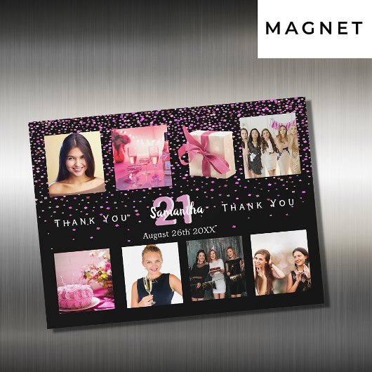 Foto van Birthday collage zwart bedankt! Magnetische Uitnodiging