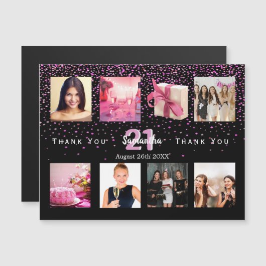 Foto van Birthday collage zwart bedankt! Magnetische Uitnodiging (Voorkant / Achterkant)