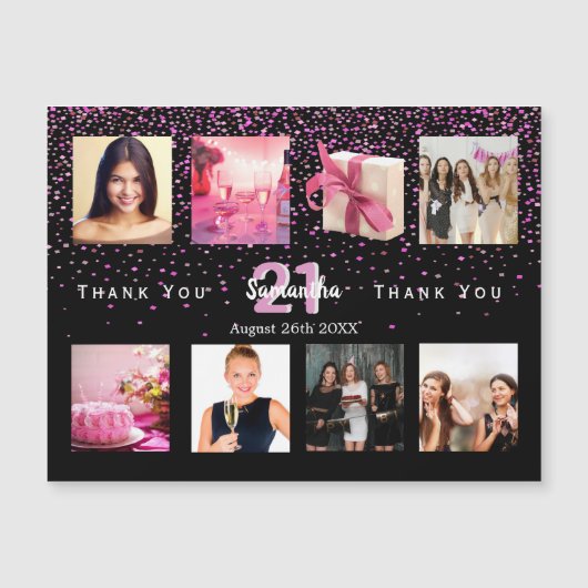 Foto van Birthday collage zwart bedankt! Magnetische Uitnodiging (Voorkant)