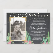 Foto van Birthday Floral Cactus Wood Invitations Kaart (Voorkant)