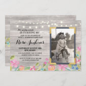 Foto van Birthday Floral Rustic Wood Invitations Kaart (Voorkant / Achterkant)
