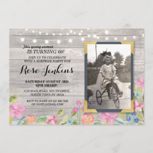 Foto van Birthday Floral Rustic Wood Invitations Kaart