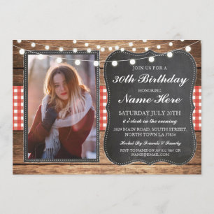 Foto van Birthday Party 30th Rustic Wood Red Chalk Kaart