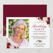 Foto van Birthday Party Burgundy Red Blush Floral Kaart (Voorkant / Achterkant)