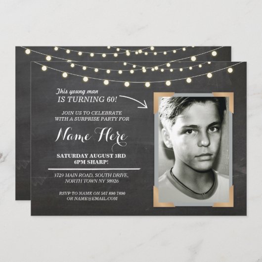 Foto van Birthday Party Chalk Mannen vrouwen 60e u Kaart (Voorkant / Achterkant)