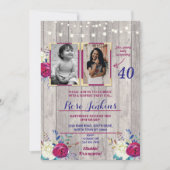 Foto van Birthday Party Floral Paars Wood 2 Afbeel Kaart (Voorkant)