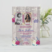 Foto van Birthday Party Floral Paars Wood 2 Afbeel Kaart (Staand voorkant)