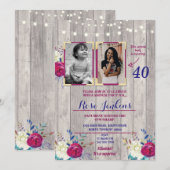 Foto van Birthday Party Floral Paars Wood 2 Afbeel Kaart (Voorkant / Achterkant)