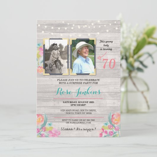 Foto van Birthday Party Floral Rustic Wood 2 Afbee Kaart (Staand voorkant)